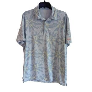 RSVLT Breakfast Balls‎ Men's Short Sleeve Polo Shirt Blue Floral Design Medium